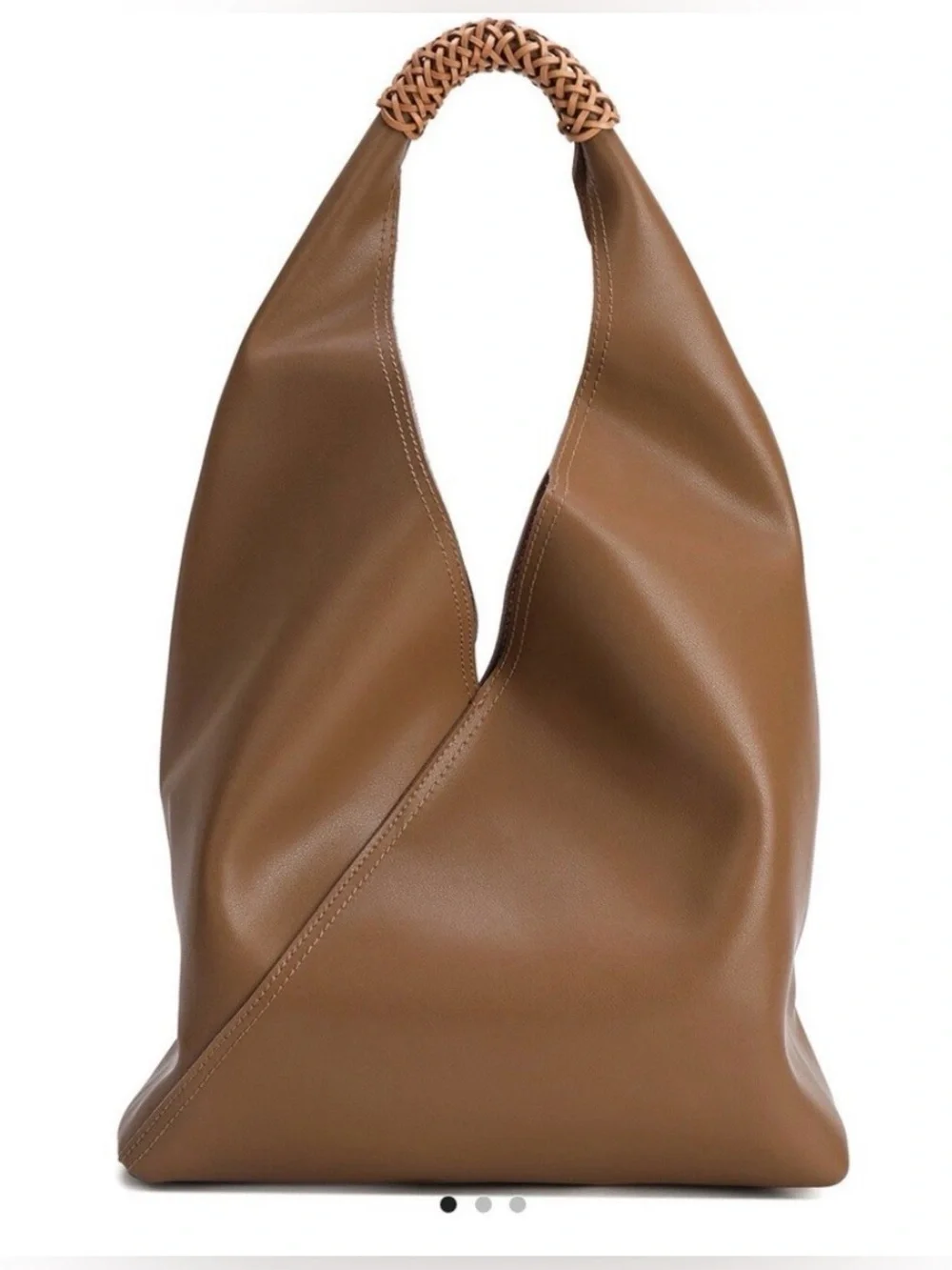 Brown faux Leather Braided-Handle Hobo Bag